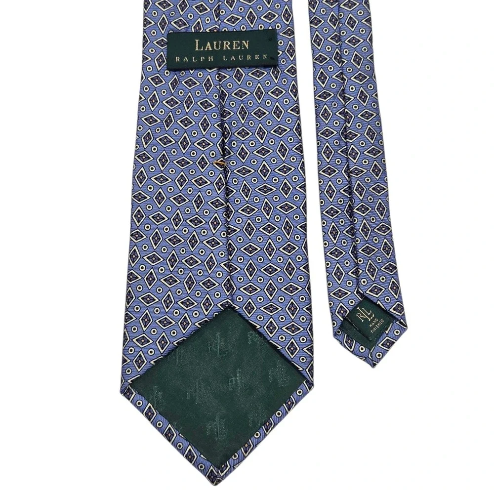 Vintage Lauren Ralph Lauren Blue Diamond Print‎ Geometric Neck Tie Mens Vtg USA